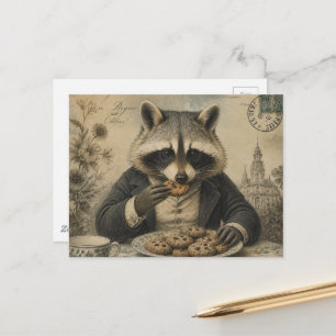 Carte Postale Raton laveur mangeant des cookies vintage