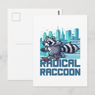 Carte Postale Raton laveur radical skateboardeur urbain