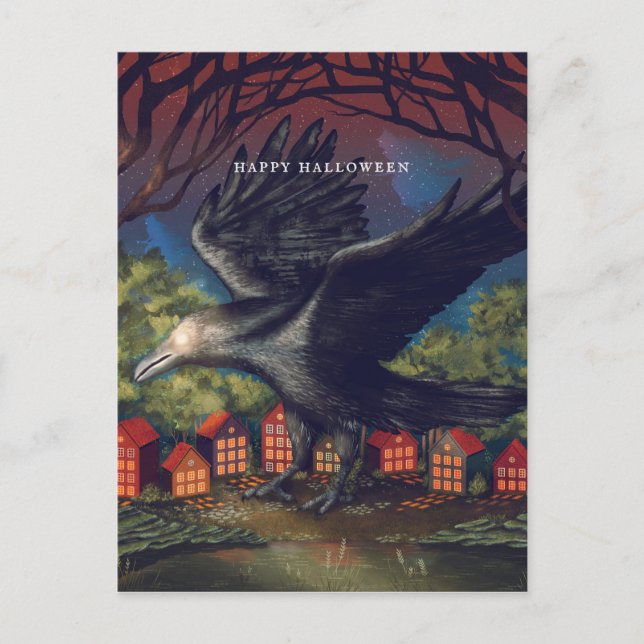 Carte Postale Raven Moonlight sorcières Halloween Nuit (Devant)