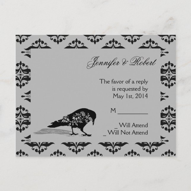 Carte postale Raven Noir Gothique Frame Mariage RS (Devant)