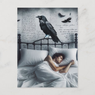 Carte Postale Raven regarde sur la personne endormie