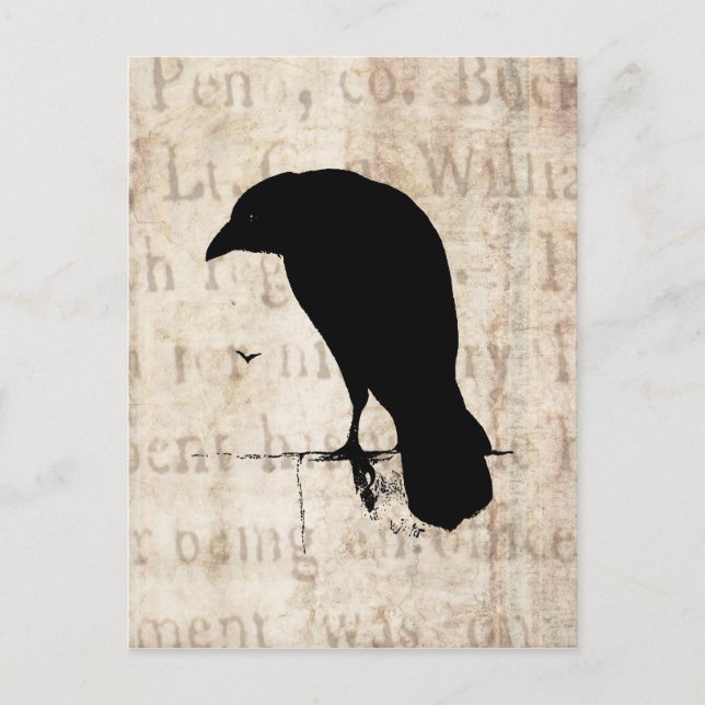 Carte Postale Raven Silhouette - Ravages et Corneilles Retro Vin (Devant)