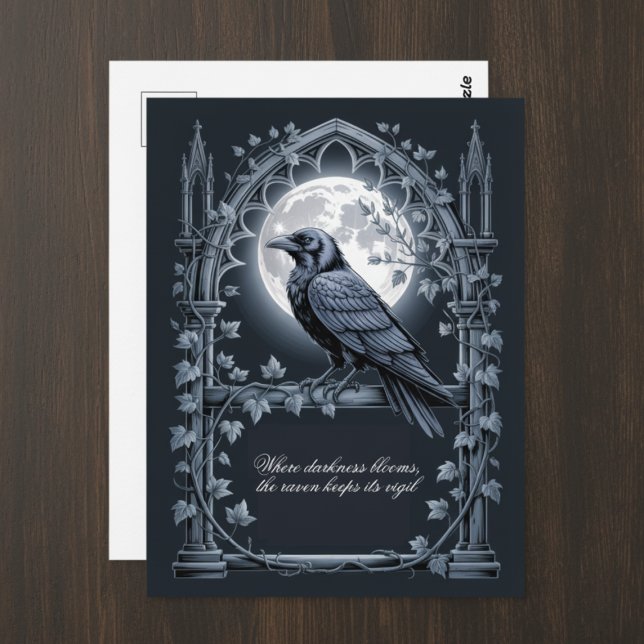 Carte Postale Raven Under Moon Gothic Midnight  (Dark raven postcard)