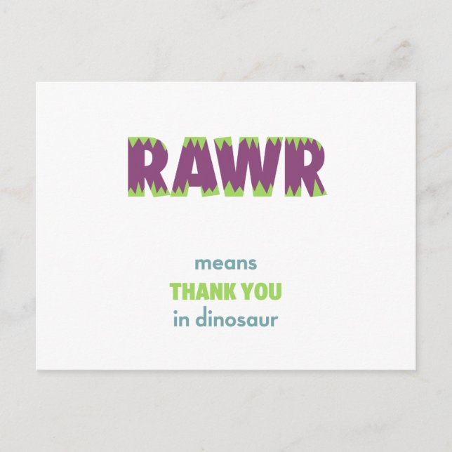 Carte Postale RAWR signifie Merci à Dinosaur (Devant)