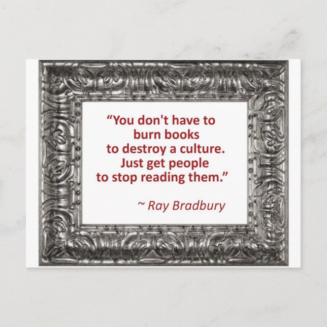 Carte Postale Ray Bradbury Citation Sur La Gravure De Livres (Devant)