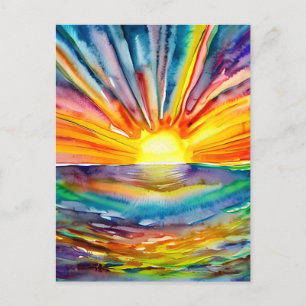 Carte Postale Rayons de soleil colorés sur l'eau Reflection AI A