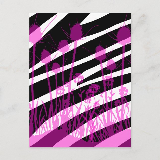 Carte Postale Rayures de zèbre et fleurs pourpres de pré (Devant)