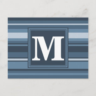 Carte Postale Rayures grises et bleues Monogram