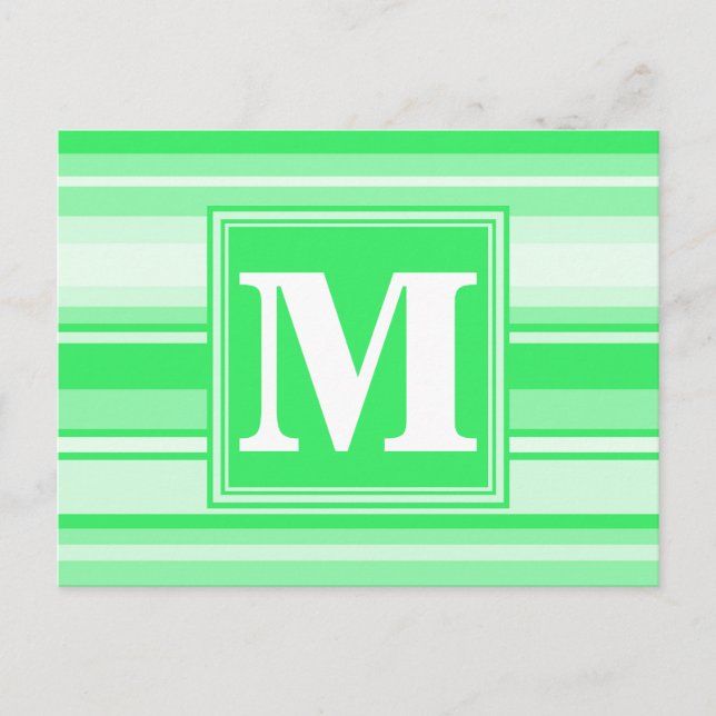 Carte Postale Rayures vert printemps monogramme (Devant)