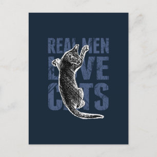 Carte Postale Real Men Love Chats sur acier bleu