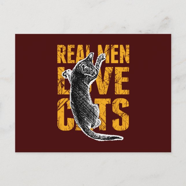Carte Postale Real Men Love Chats sur rouge bordeaux (Devant)