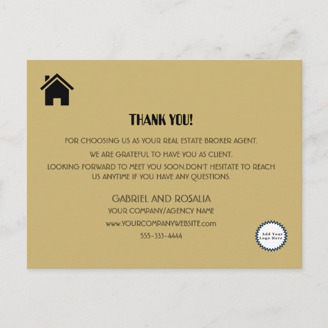Carte Postale Realtor moderne Pale Gold Merci d'affaires (Devant)