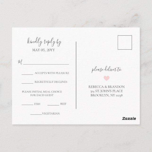 Carte Postale Rebecca Simple Elegant Repas Choix RSVP Mariage (Dos)