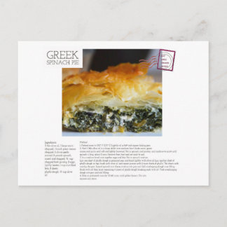 Carte postale Recette à tarte aux épinards GRECQUE