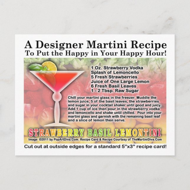 Carte postale Recette Basil Martini fraise (Devant)