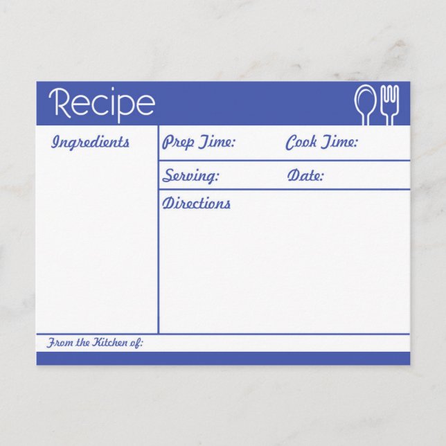 Carte Postale Recette bleue simple sans ligne (Devant)