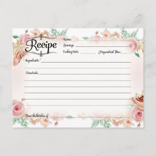 Carte Postale Recette Blush rose Floral Rose Fête des mariées or