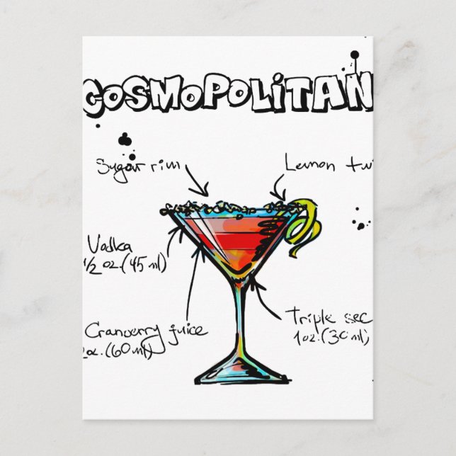 Carte Postale Recette Cocktail Cosmopolite (Devant)