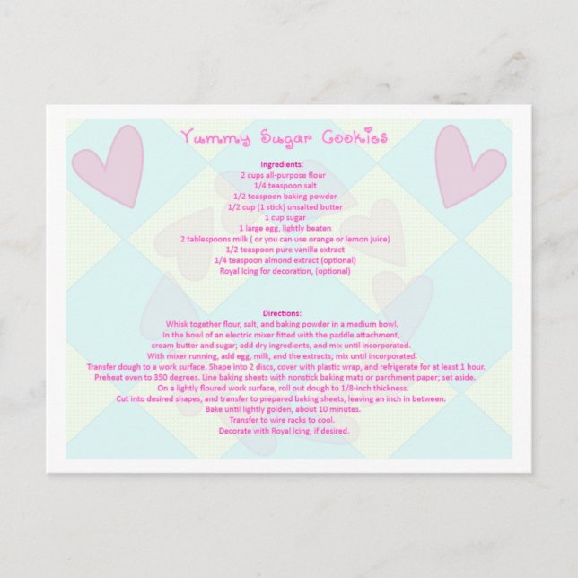 Carte postale Recette Cookie Sucre (Devant)