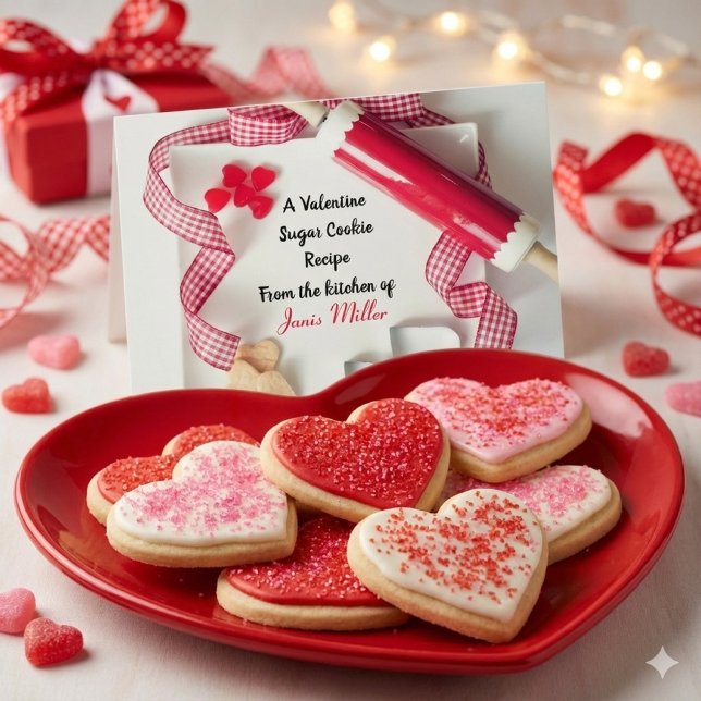 Carte Postale Recette de biscuits à sucre de la Saint-Valentin (Valentine sugar cookie recipe card – personalized baking gift for sweet kitchen moments)