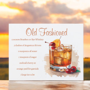 Carte Postale Recette de boisson Old Fashioned avec cerises et o