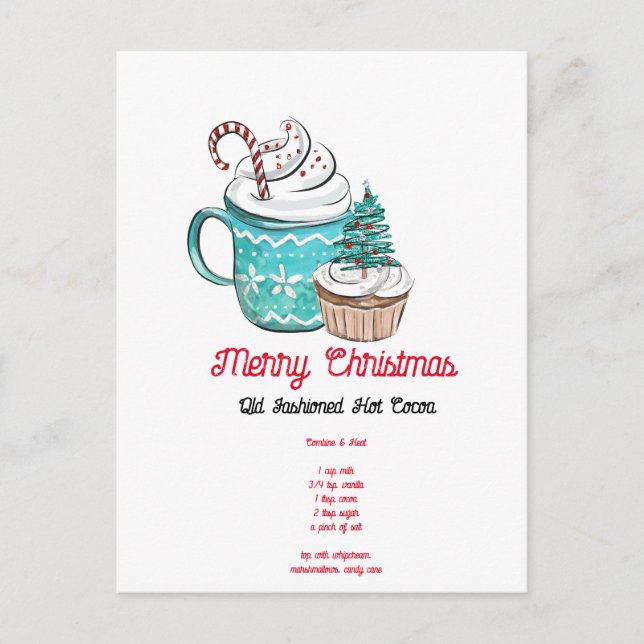 Carte Postale Recette de cacao chaud Noël Aquarelle (Devant)