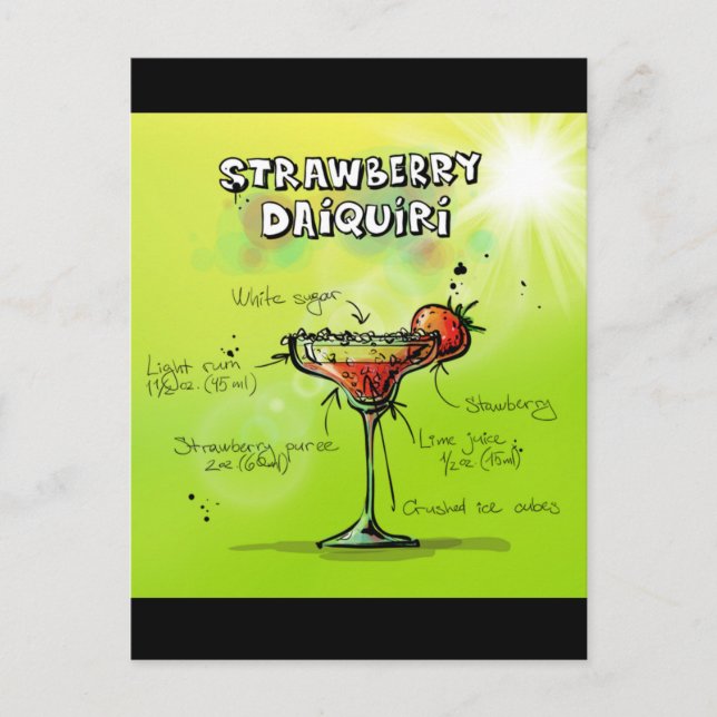 Carte Postale Recette de cocktail aquarelle (Devant)