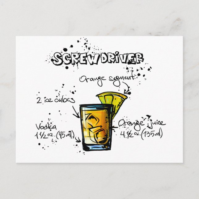 Carte Postale Recette de cocktail de tournevis (Devant)