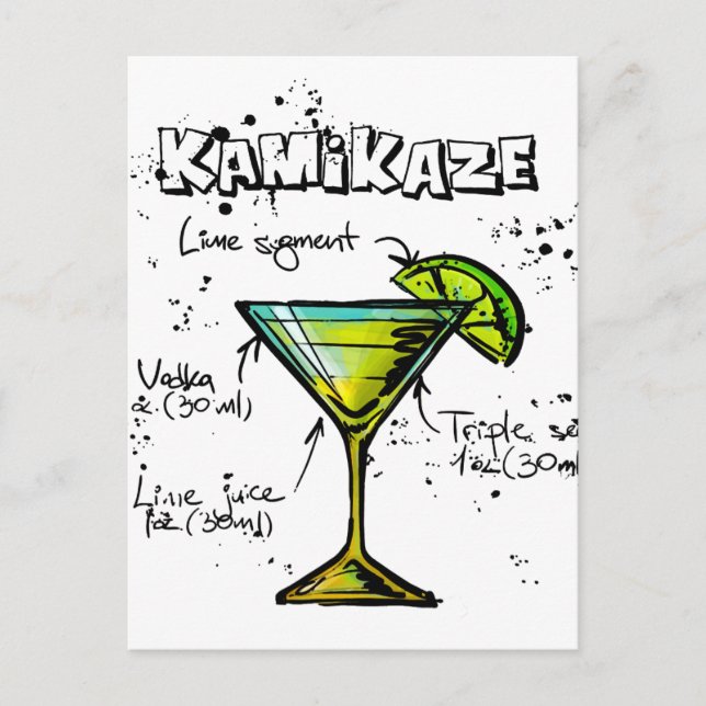 Carte Postale Recette de cocktail Kamikaze (Devant)