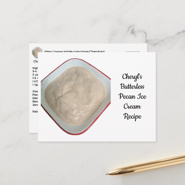 Carte Postale Recette de crème glacée de Pecan sans beurre de Ch (Devant/Arrière en situation)