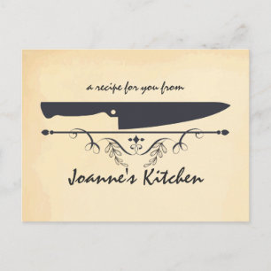 Carte Postale recette de cuisine de couteau de chef de style vin