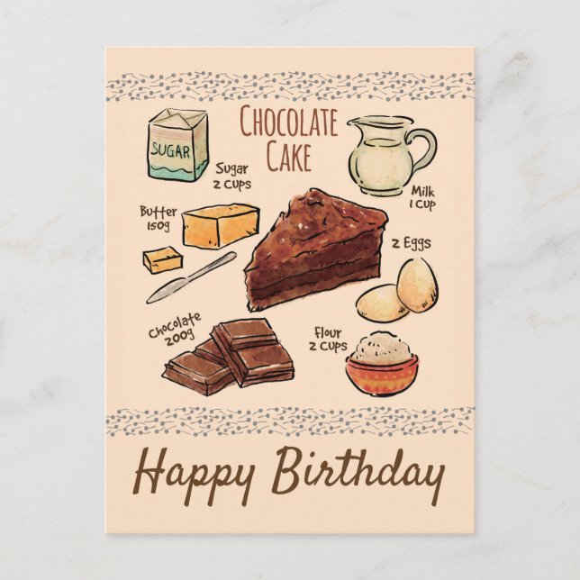 Carte Postale Recette de gâteau au chocolat Anniversaire (Devant)