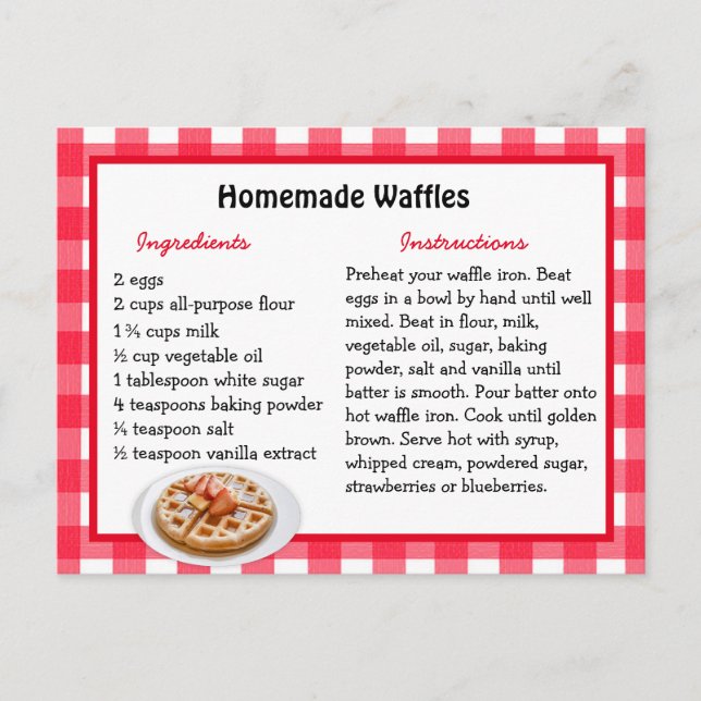 Carte Postale Recette de gaufres maison (Devant)