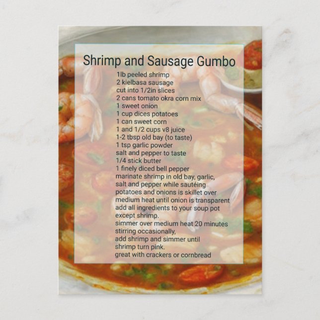 Carte Postale Recette de gumbo crevettes et saucisses facile (Devant)