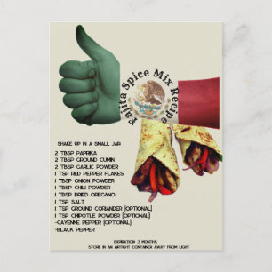 Carte Postale Recette de mélange d'épices Fajita mexicaine Car