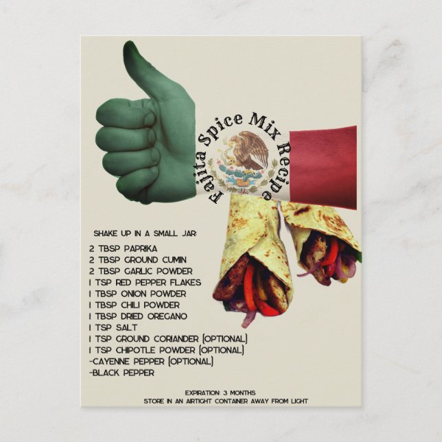 Carte Postale Recette de mélange d'épices Fajita mexicaine | Car (Devant)