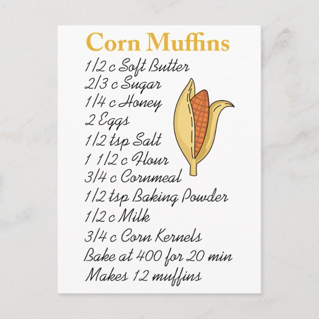 CARTE POSTALE RECETTE DE MUFFINS DE CORN (Devant)