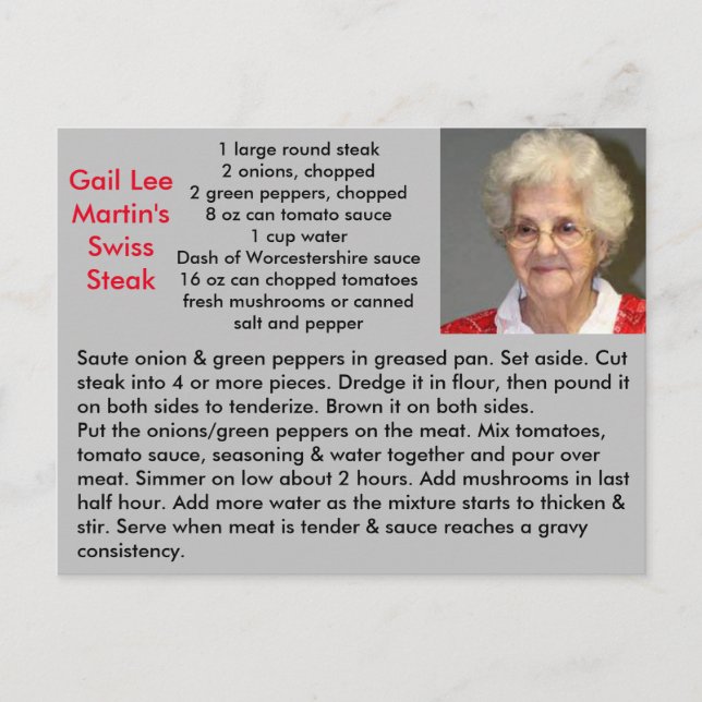 Carte Postale Recette de steak suisse (Devant)