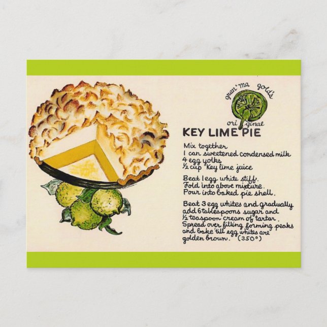 Carte Postale Recette de tarte au citron vert Key (Devant)