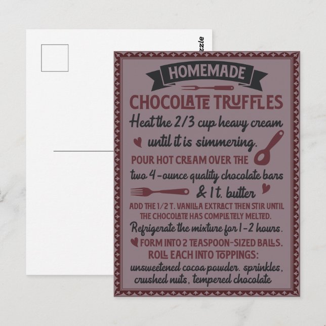 Carte Postale Recette de truffes au chocolat maison pour la Sain (Devant / Derrière)