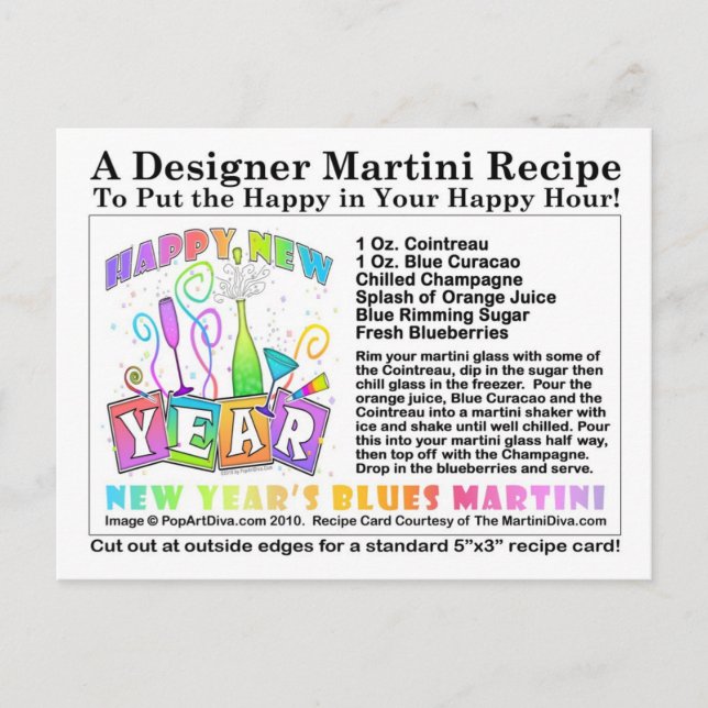 Carte postale Recette Martini Blues du Nouvel An (Devant)