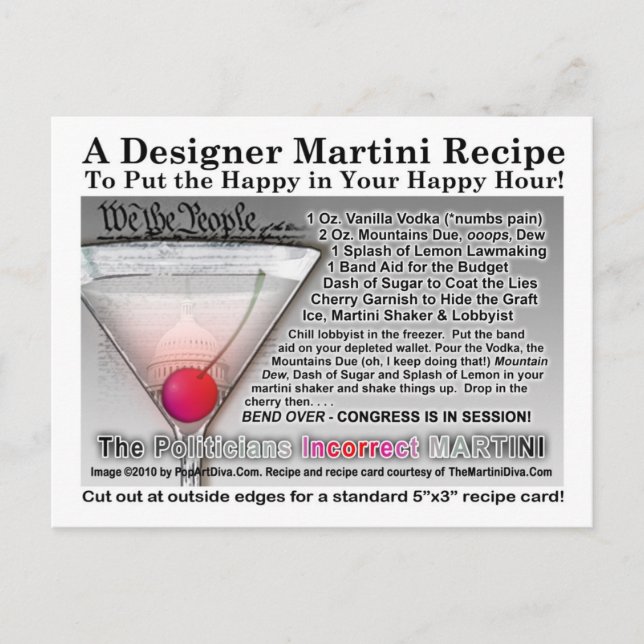 Carte postale Recette Martini pour plaisanterie in (Devant)