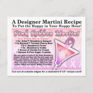 Carte postale Recette Martini Ribbon rose pour boî