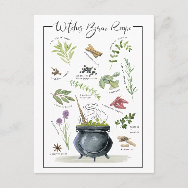 Carte Postale Recette moderne Vintage de chaudron d'Halloween 1 (Devant)