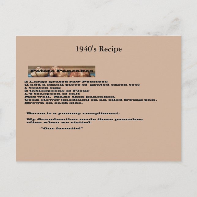 Carte postale Recette Pancake de pomme de terre vi (Devant)