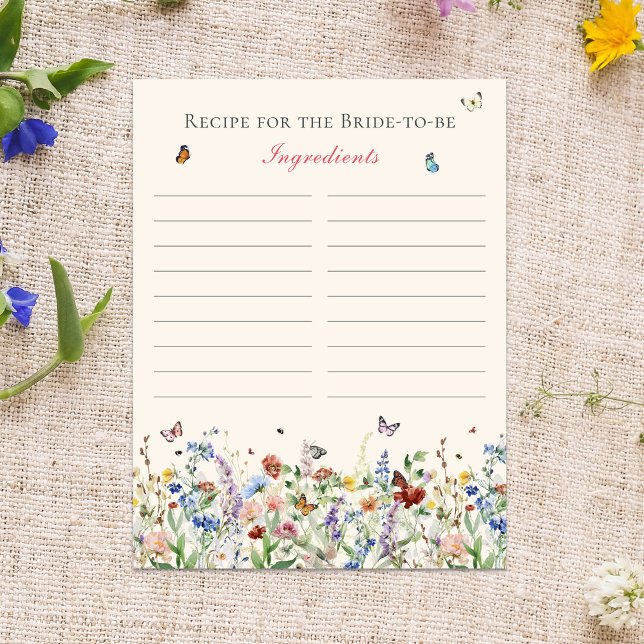 Carte Postale Recette Pour La Mariée | Fleurs sauvages de Bohême (Créateur téléchargé)