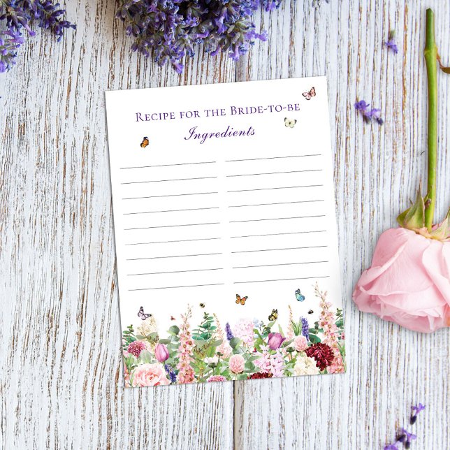 Carte Postale Recette Pour La Mariée Floral & Papillon (Créateur téléchargé)