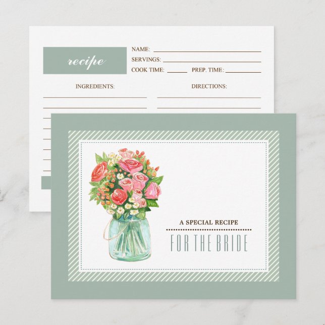 Carte Postale Recette pour la mariée. Mason Jar Floral Mariage (Devant / Derrière)