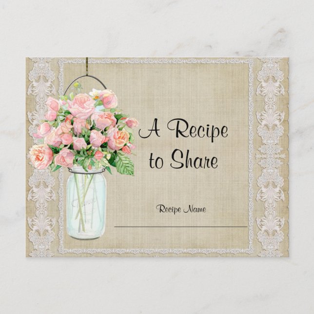 Carte Postale Recette Rustique Pays Mason Jar Blush Roses Rose (Devant)