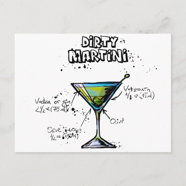 Carte Postale Recette sale de cocktail de Martini (Devant)